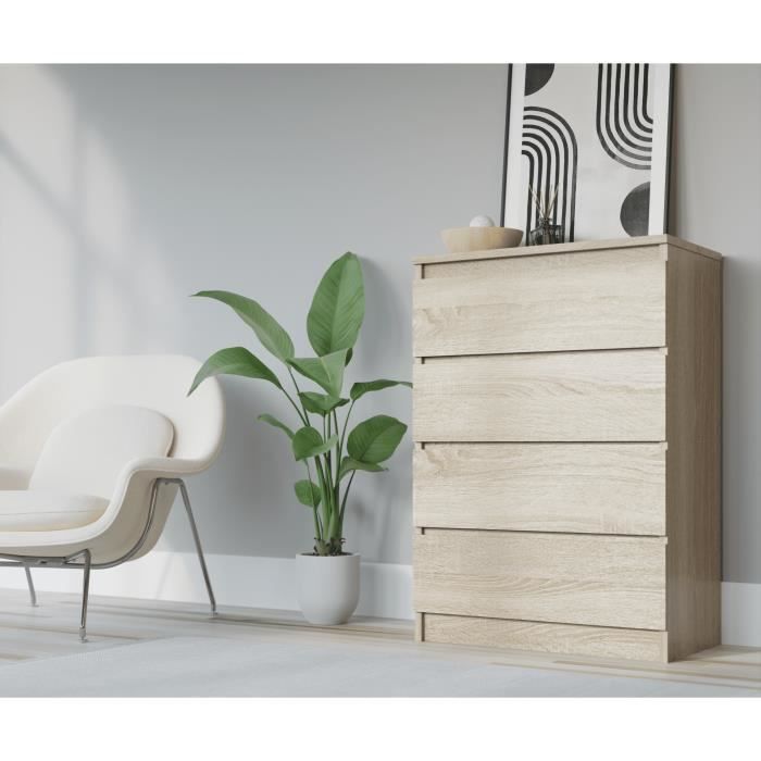 Cómoda 4 cajones - roble sonoma - 70 x 39 x 101 cm
