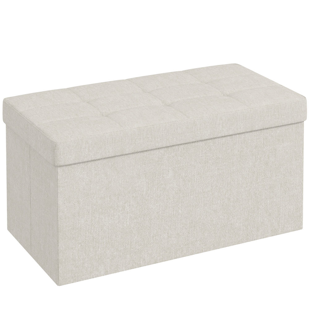 Banco de almacenaje 76x38x38 cm lino sintético, tela no tejida color beige