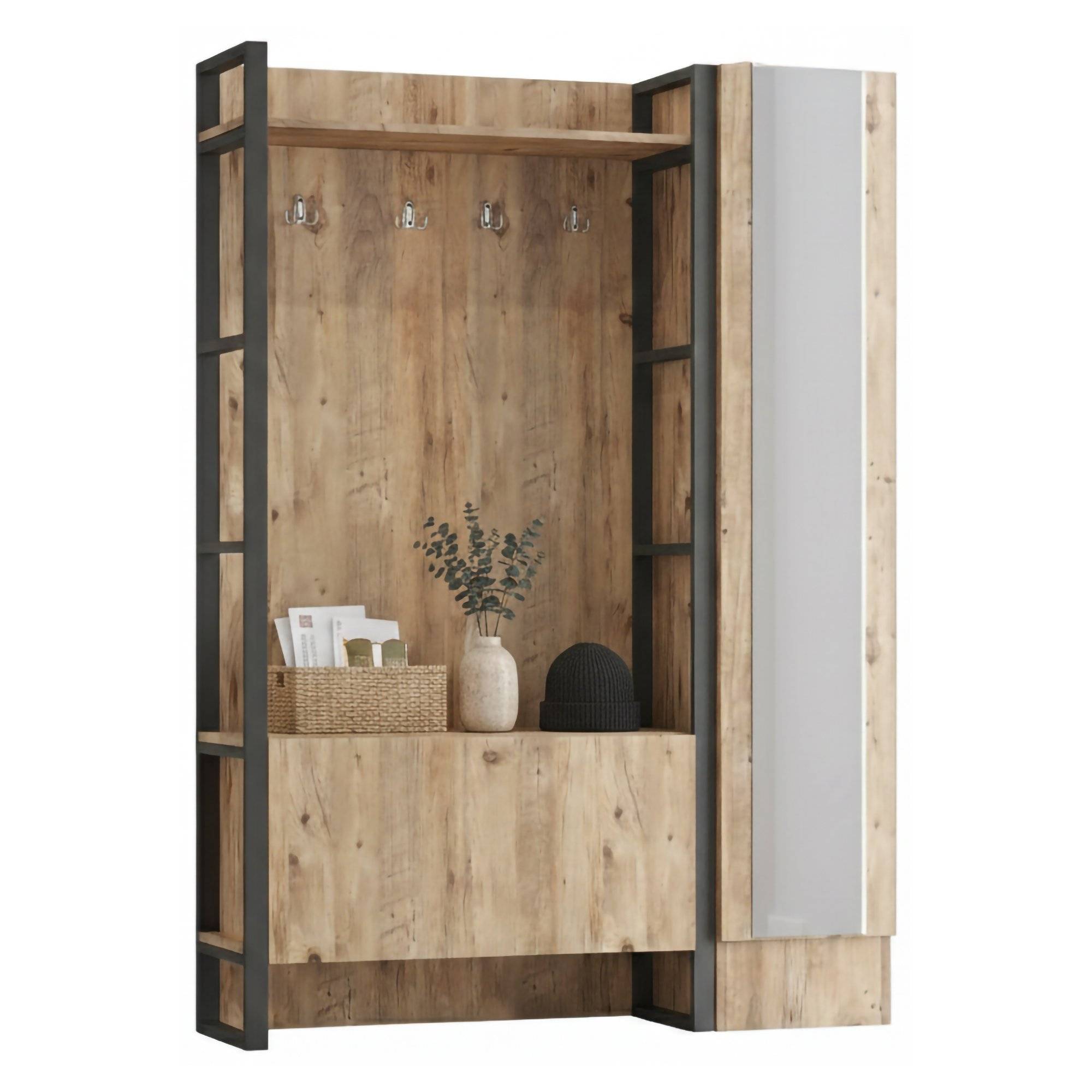 Mueble de entrada damasco, perchero, en madera noble