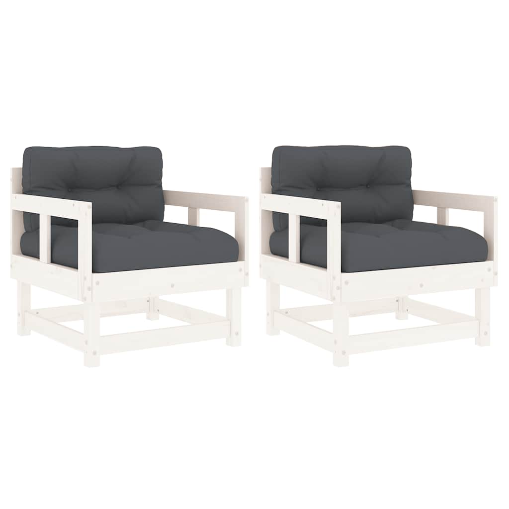 vidaXL sillones de jardín con cojines 2 uds madera maciza pino blanco