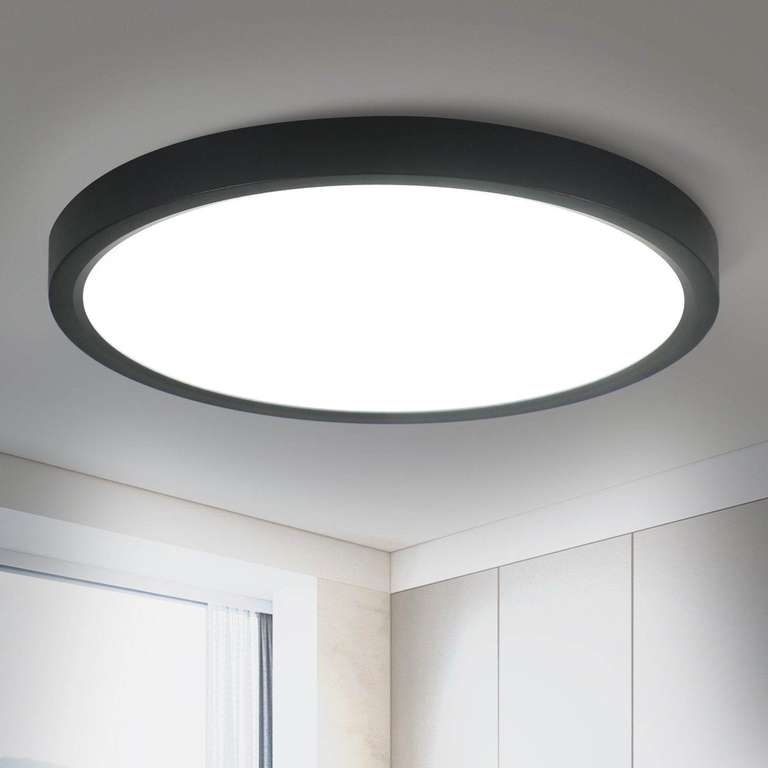 Nettlife plafón LED blanco frío 18w, luz 23cm redonda ip44, blanco plano,