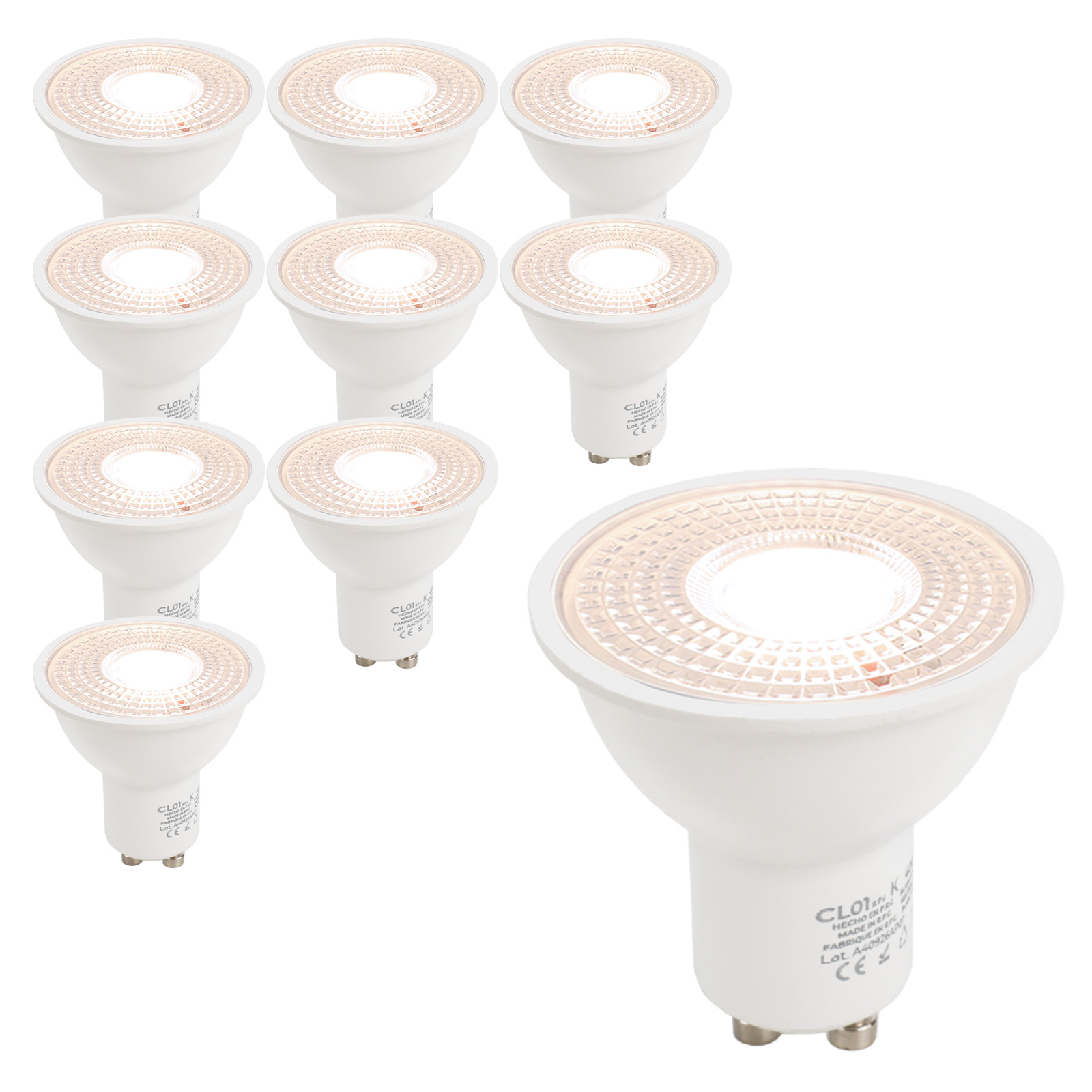 Pack 10 Bombillas LED GU10 7W Diam 50mm Ángulo 45 Grados IP20