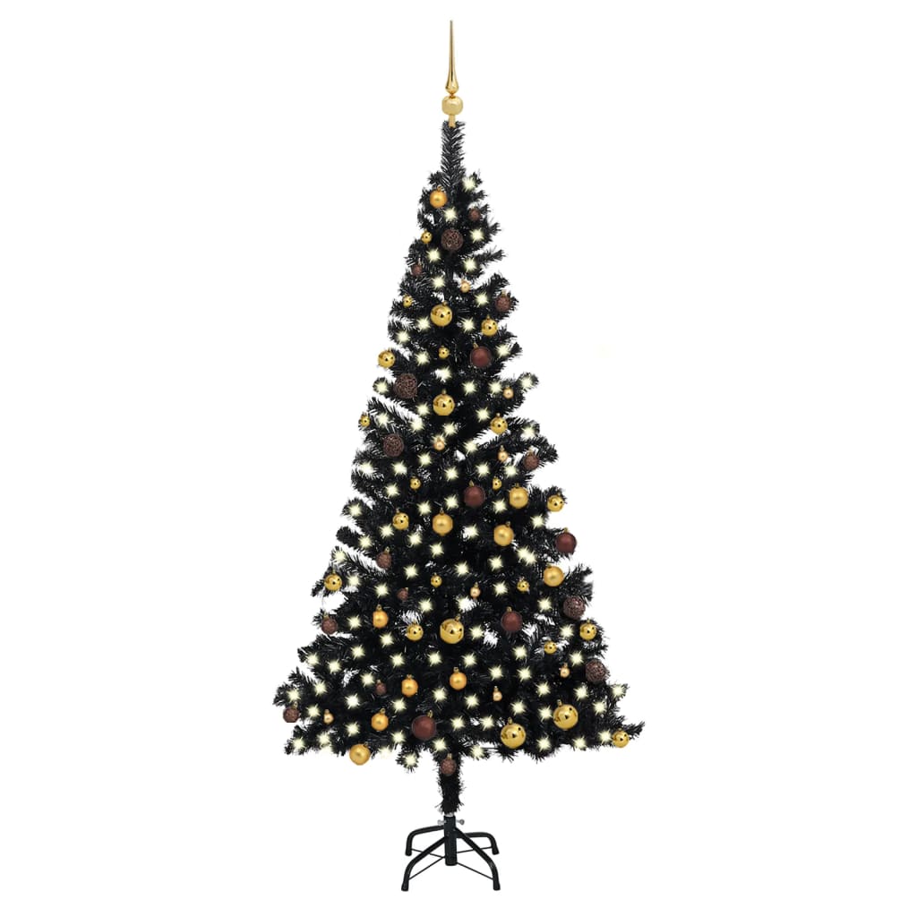 vidaXL árbol de navidad preiluminado con luces y bolas negro 210 cm