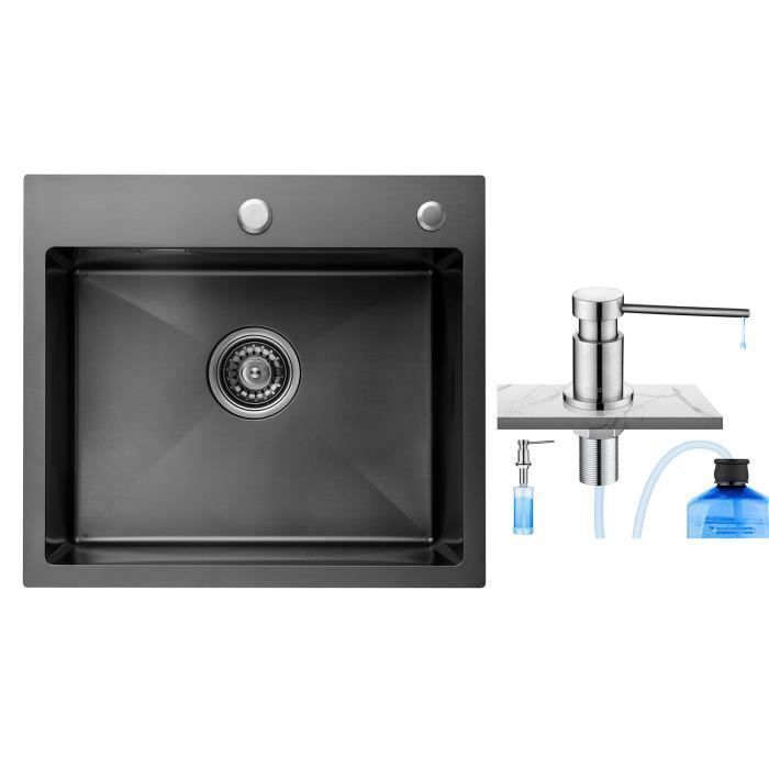 Fregadero de cocina - acero inoxidable - 50x45cm - negro antracita - 1 seno