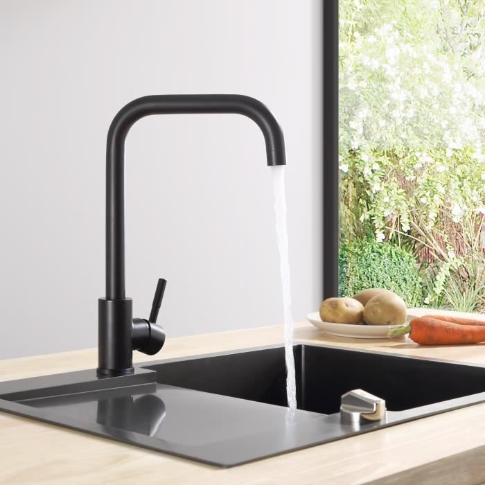 Cecipa mezclador de cocina de acero inoxidable negro, grifo de cocina con c