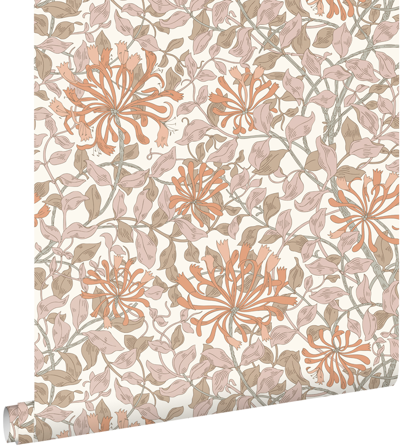 Estahome papel pintado flores rojo barro cocido y rosa viejo 50 x 900 cm
