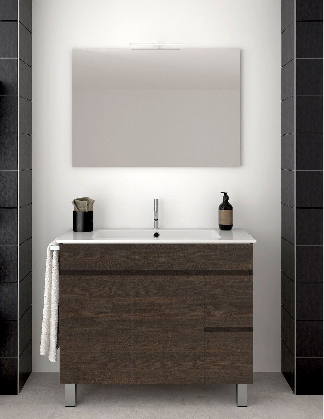 Mueble de baño isquia con lavabo y espejo 100x40cm fresno tea