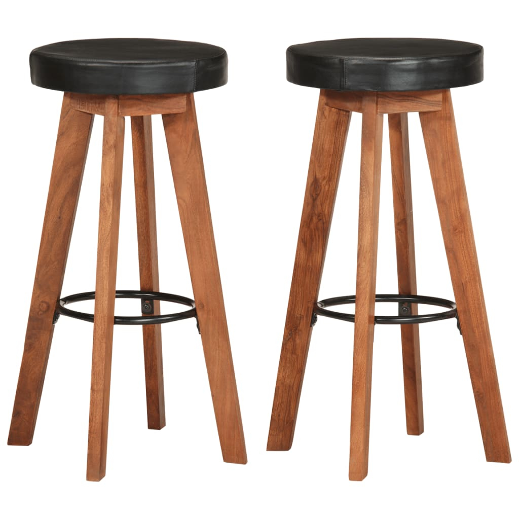 vidaXL taburetes de cocina 2 uds cuero auténtico madera maciza acacia