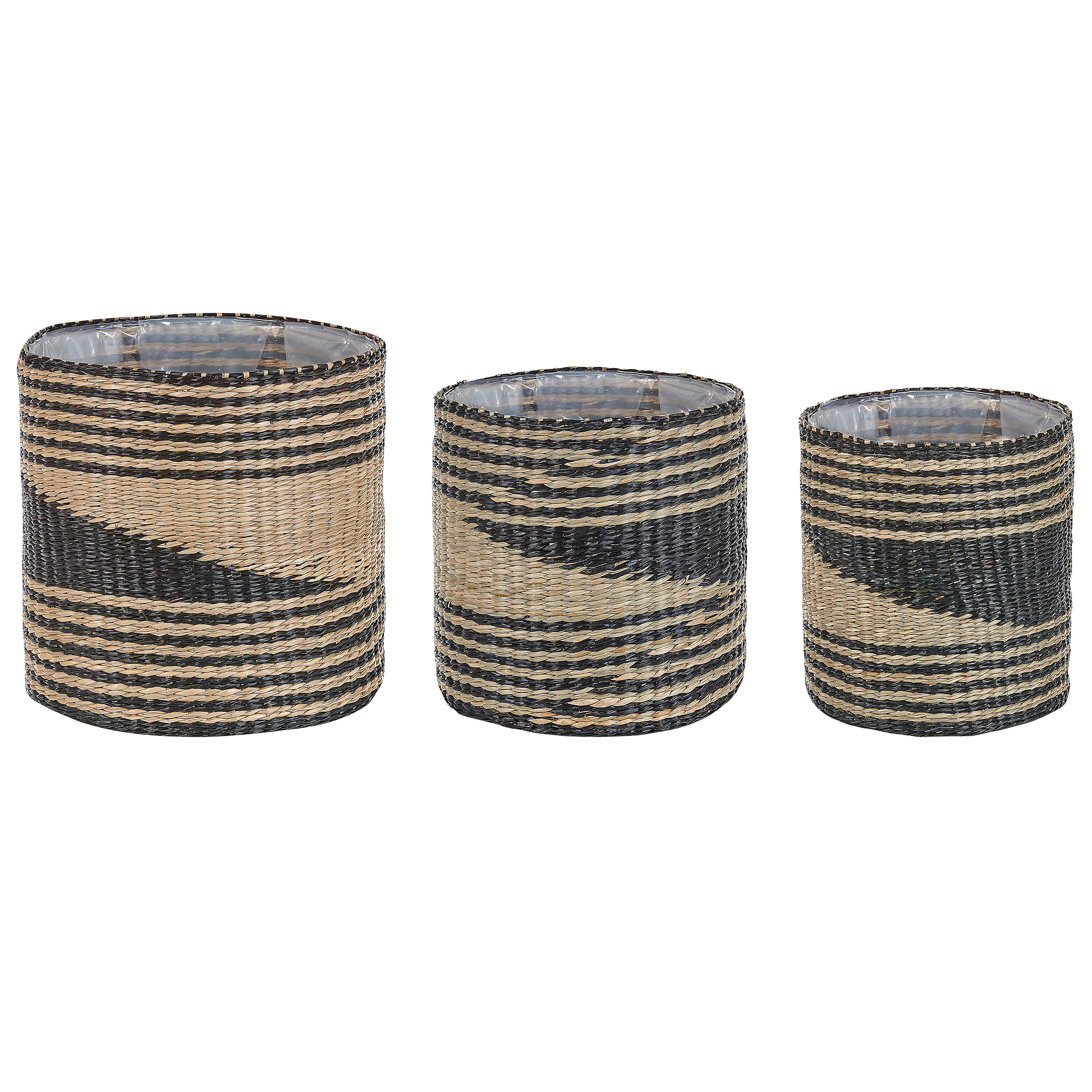 Conjunto de 3 macetas rattail 32/29/27 cm algas marinas negro