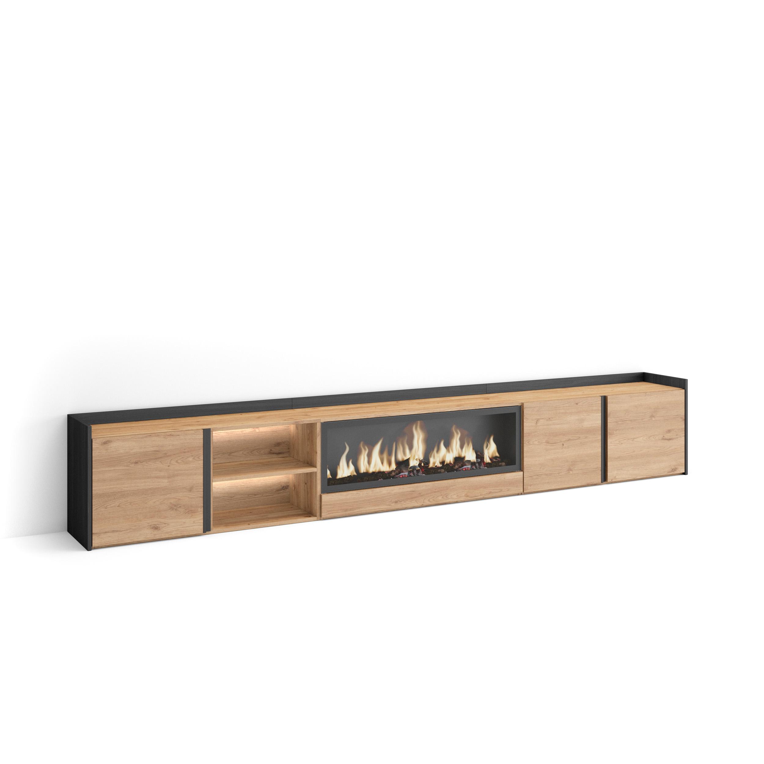 Mueble tv, 315x35x50cm, chimenea eléctrica xxl, LED rf4722