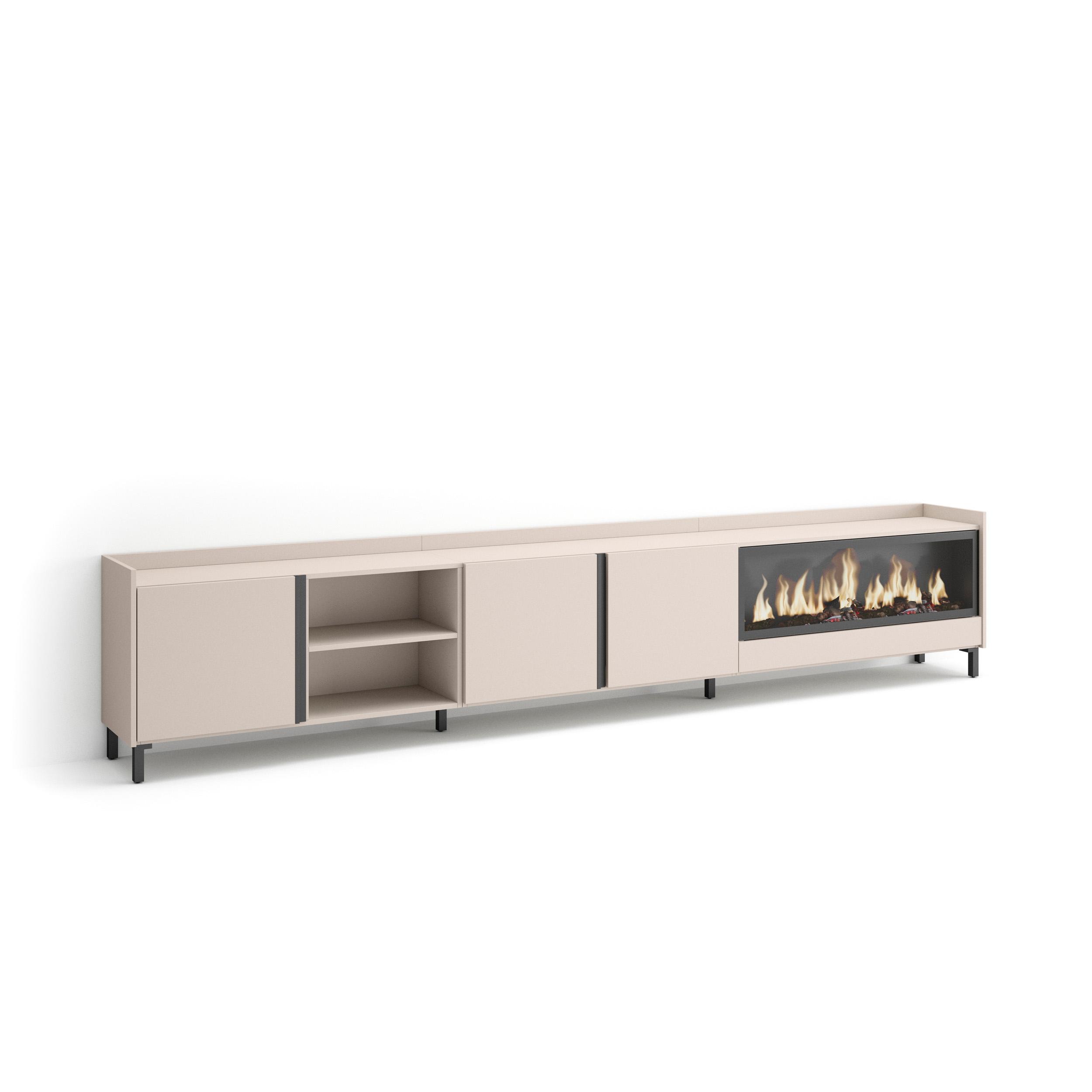 Mueble tv, 315x35x61cm, chimenea eléctrica xxl, rf4774