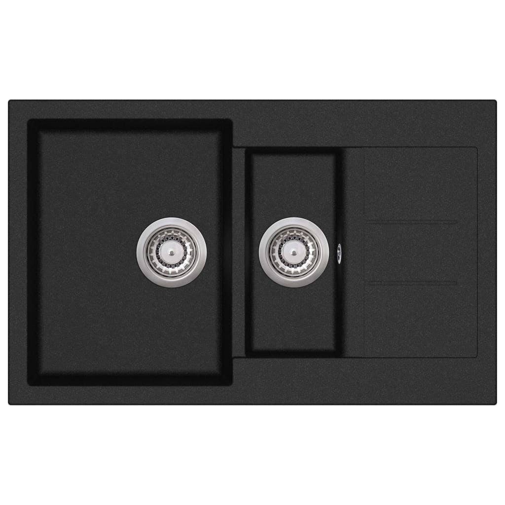 Fregadero de cocina de granito negro de dos senos