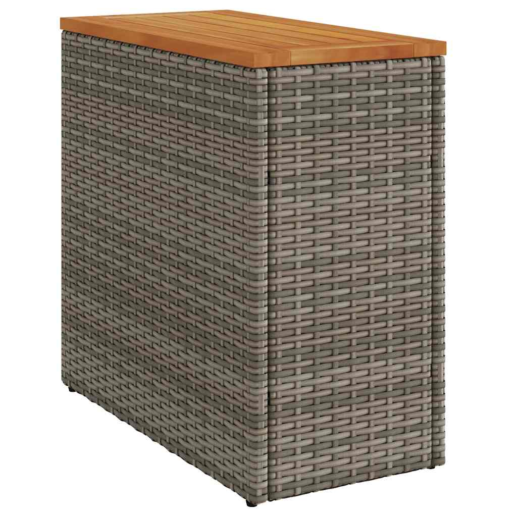 vidaXL mesa auxiliar jardín tapa madera ratán pe gris 58x27,5x55 cm