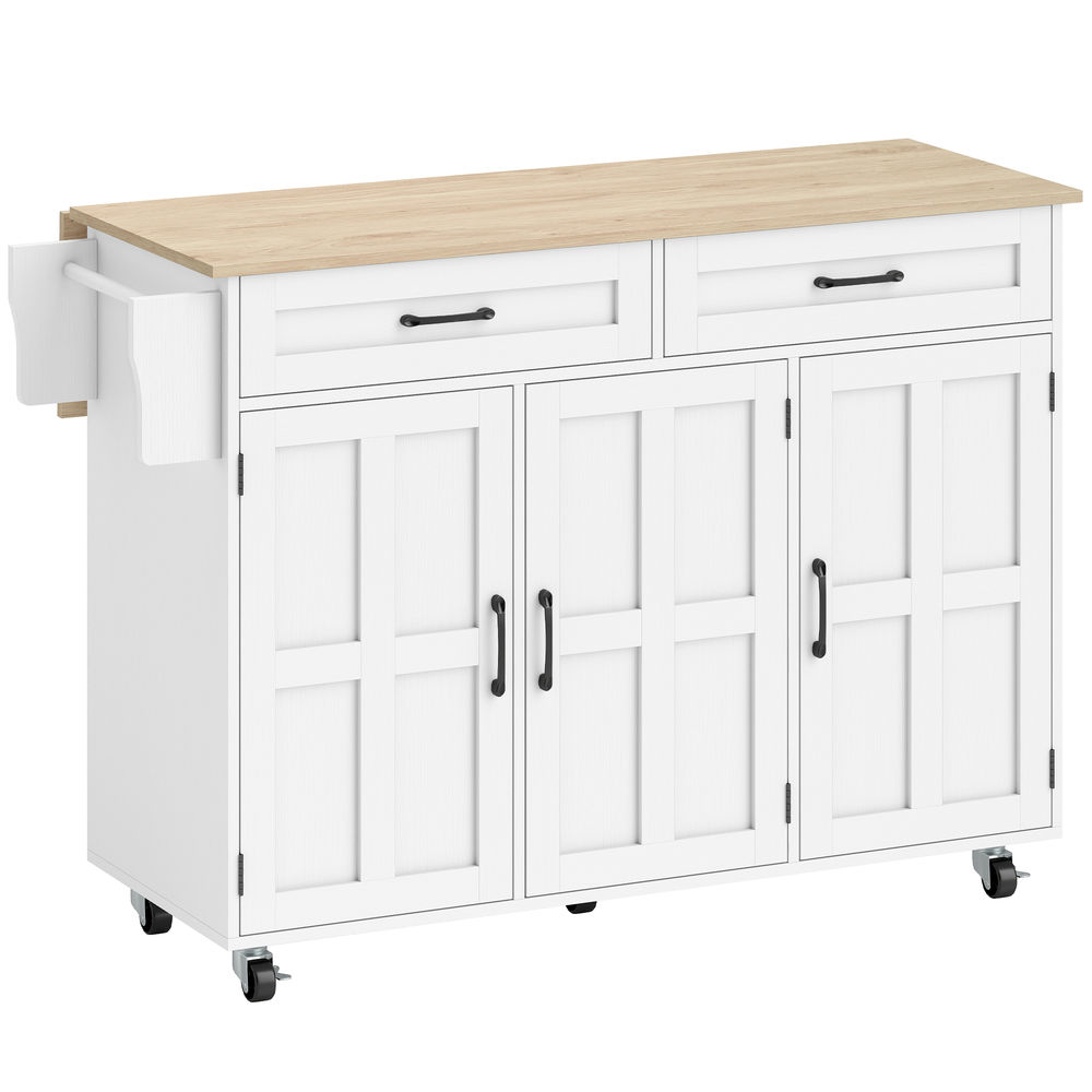 Isla de cocina 129x72x90.5 cm mdf color blanco Homcom, hogar - cocina