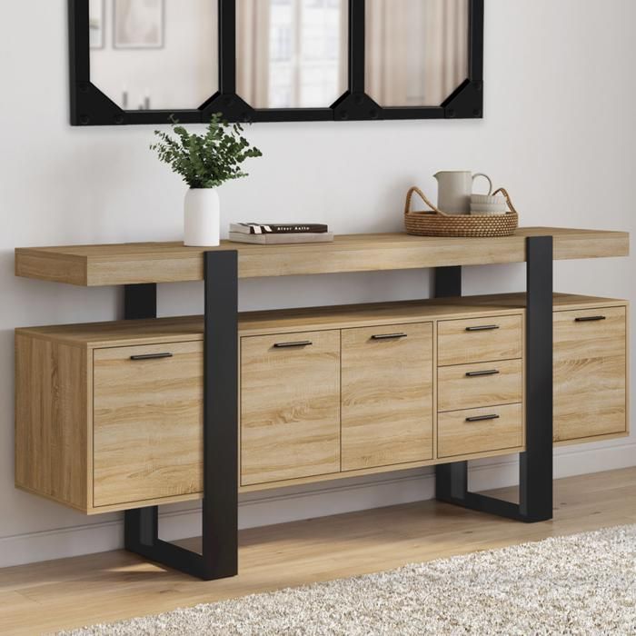 Aparador industrial phoenix xxl madera negra 4 puertas 180 cm