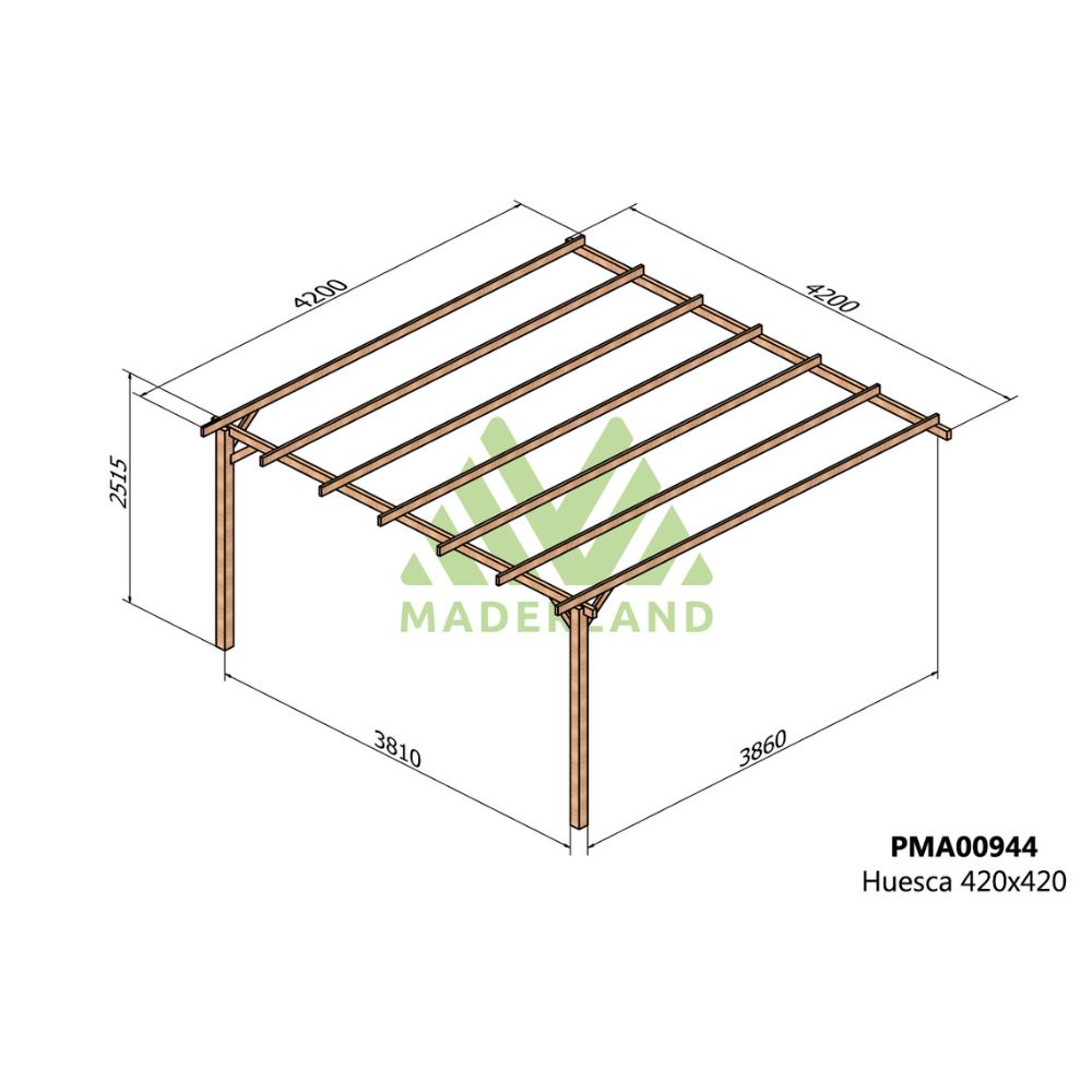 Pérgola de madera maciza adosada - huesca ad. 420x420cm (maderland)