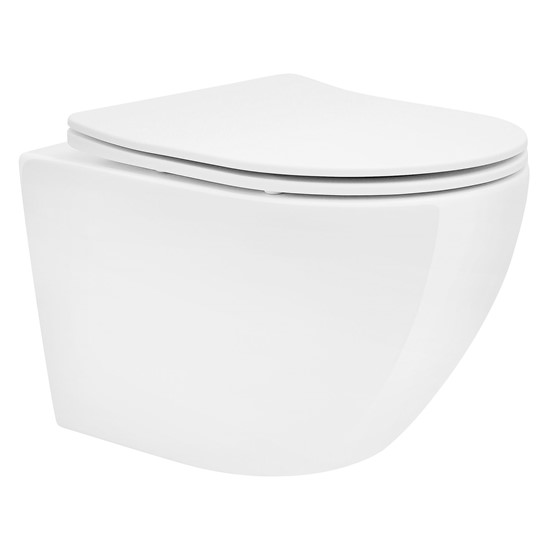 Wc cerámico suspendido 49cm sin reborde, inodoro coLGante blanco brillante