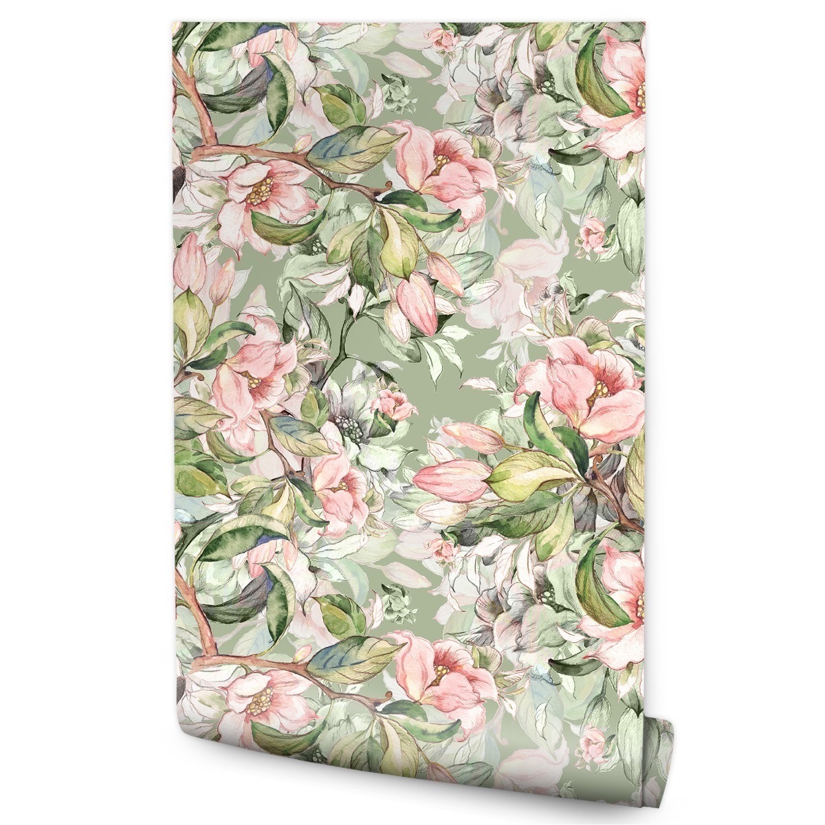 Papel Pintado Flores Rosas Hojas Y Naturaleza Para Dormitorio 53cm x 10m