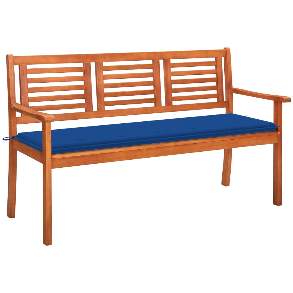 Banco de jardín 3 plazas madera maciza eucalipto y cojín 150 cm joy861262