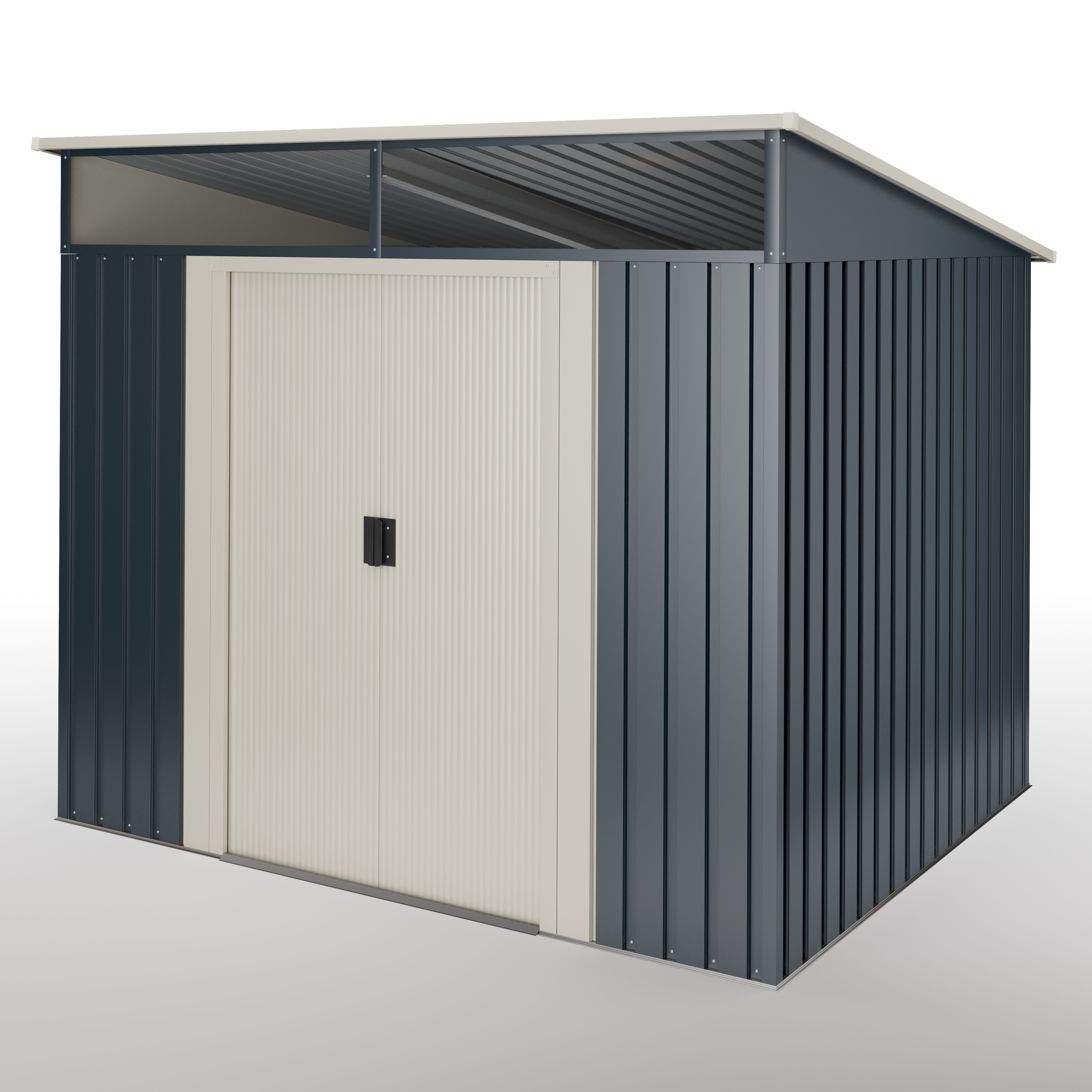 Caseta metálica de jardín 5,6m2 Wasabi – tragaluz - puerta corredera - gris