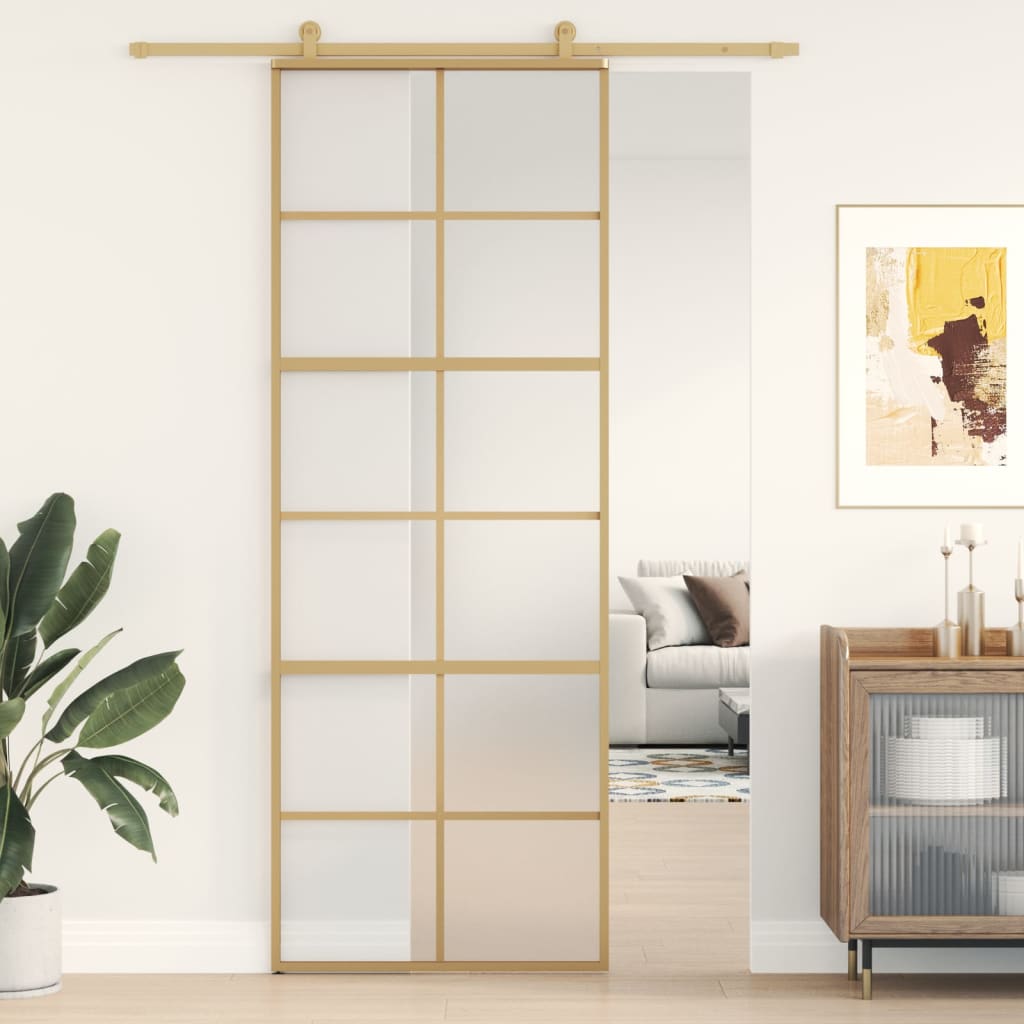 Puerta corredera dorada vidrio esg esmerilado aluminio 76x205cm esxt2860