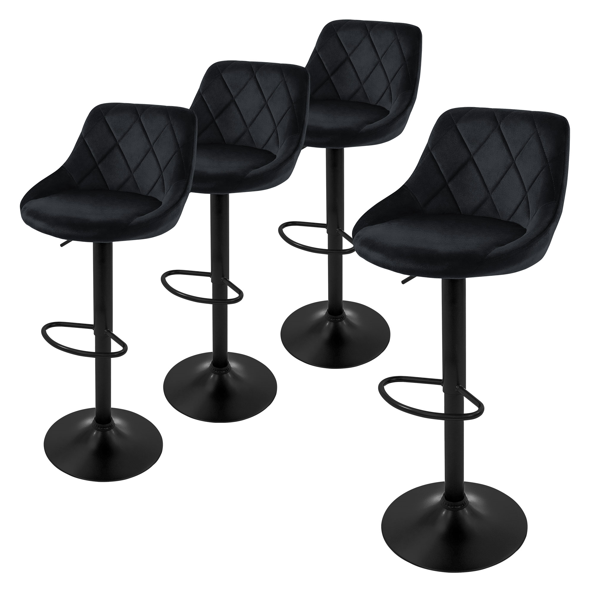 Juego 4x taburetes de bar negro sillas con respaldo asientos ajustables