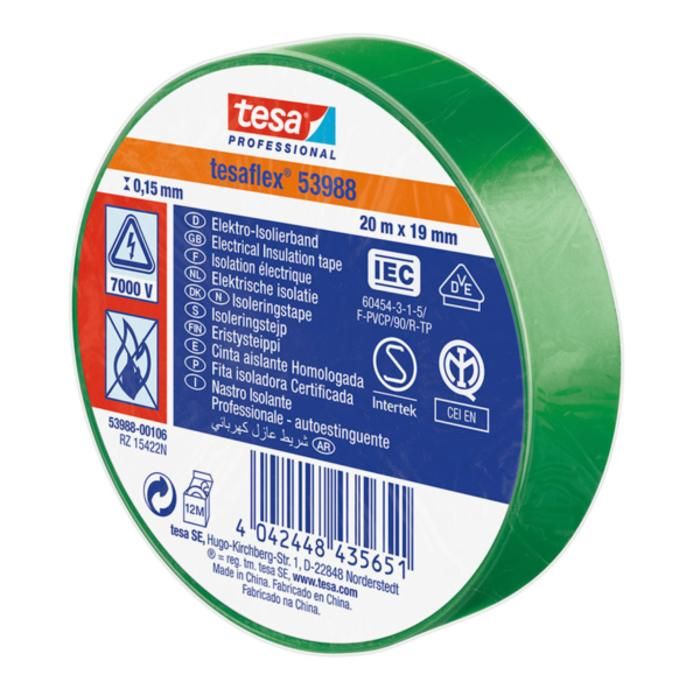 Cinta aislante homologada verde 19 mm x 20