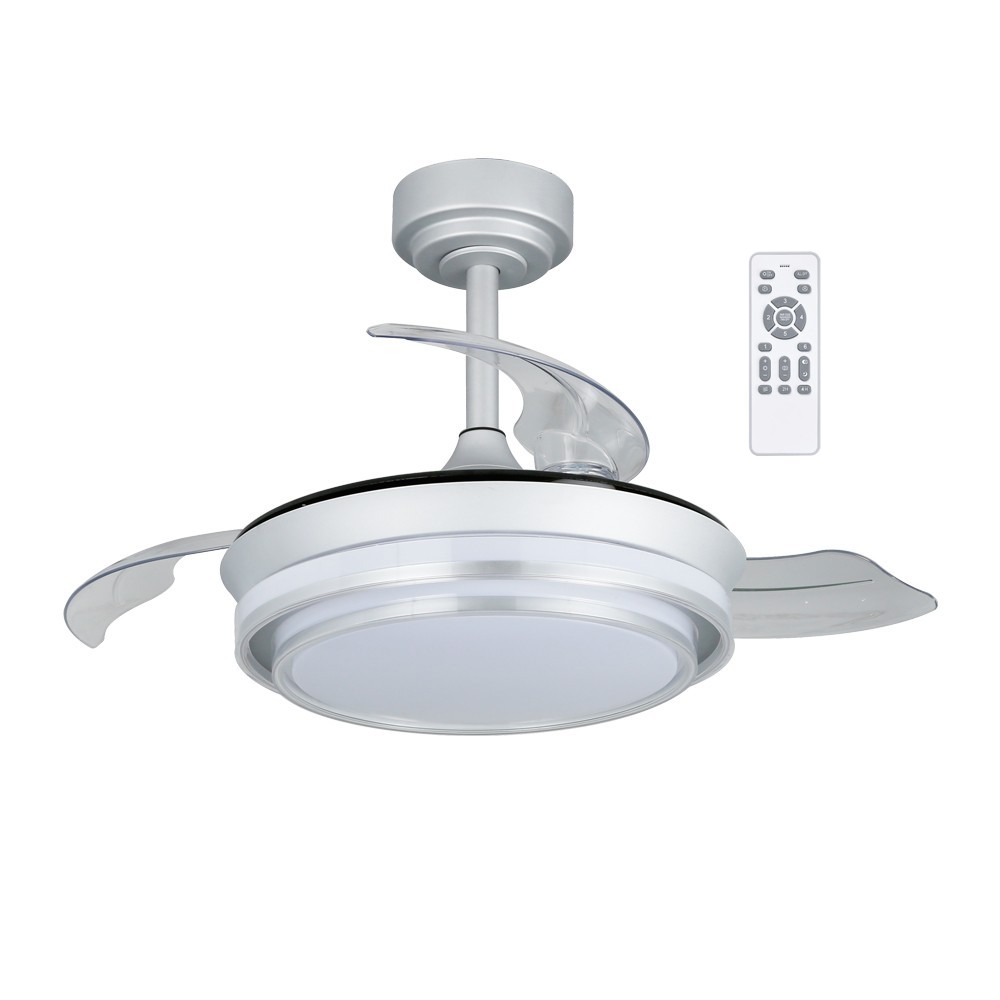 Ventilador de techo con luz LED 46w y aspas plegables mesina mini plata