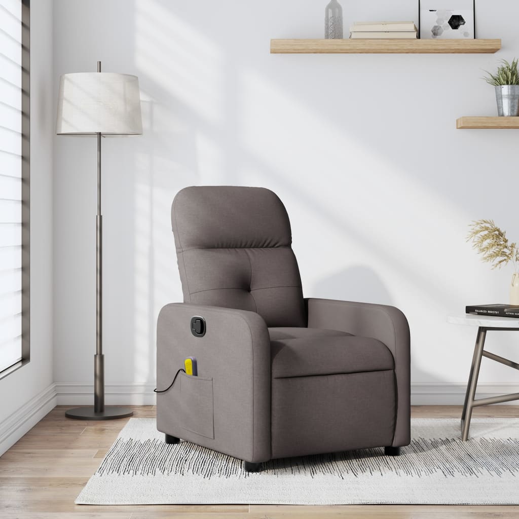 Sillón de masaje reclinable de tela gris taupé qweo4296