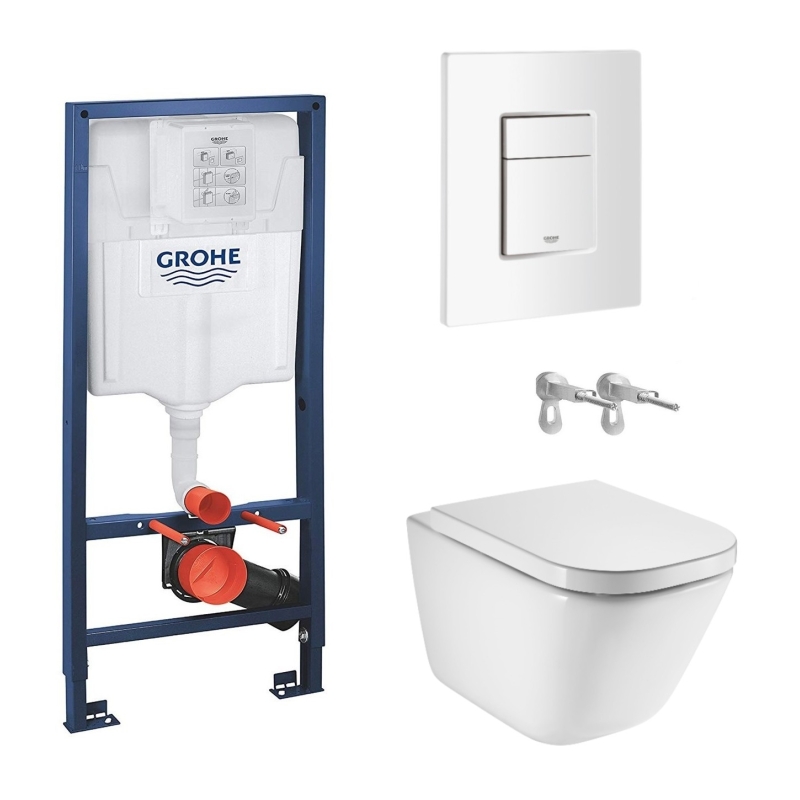 Grohe cisterna + botonera skate blanco brillo + inodoro susp roca the gap