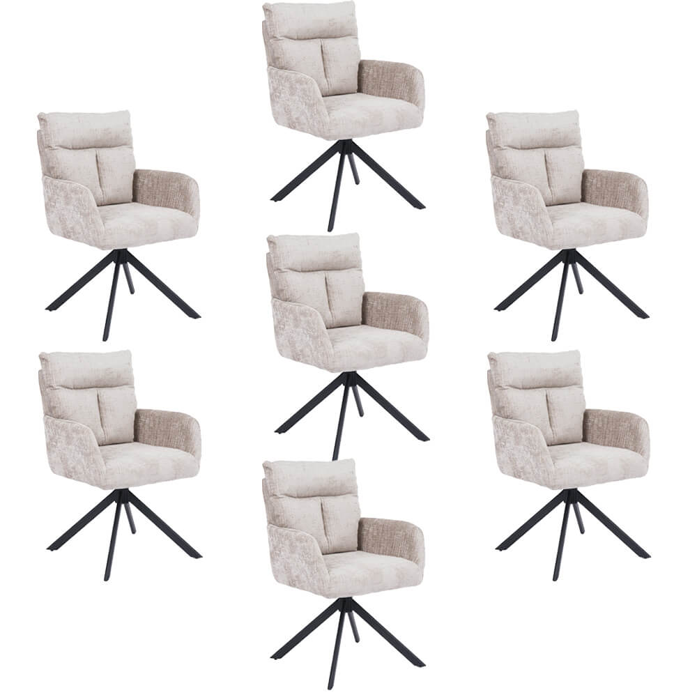 Silla de comedor aluna de chenilla con reposabrazos - set de 7 beige