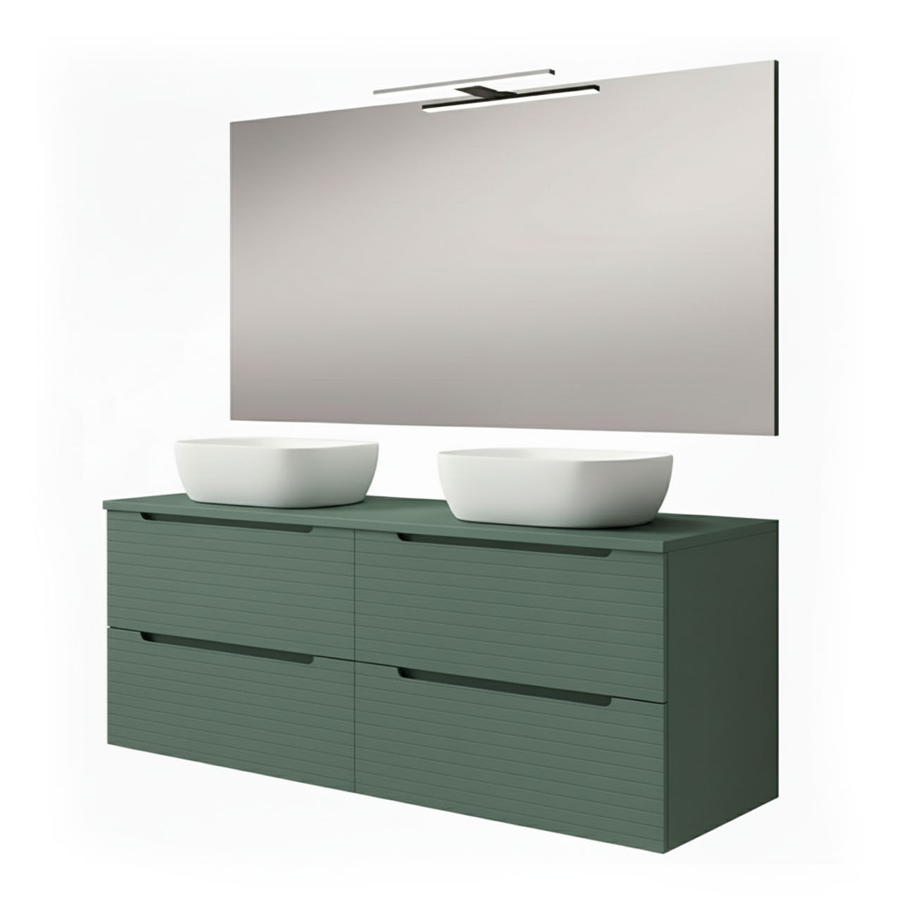 Kibath mueble baño y lavabo, espejo y LED boreal 120x45 verde lago 2c susp.