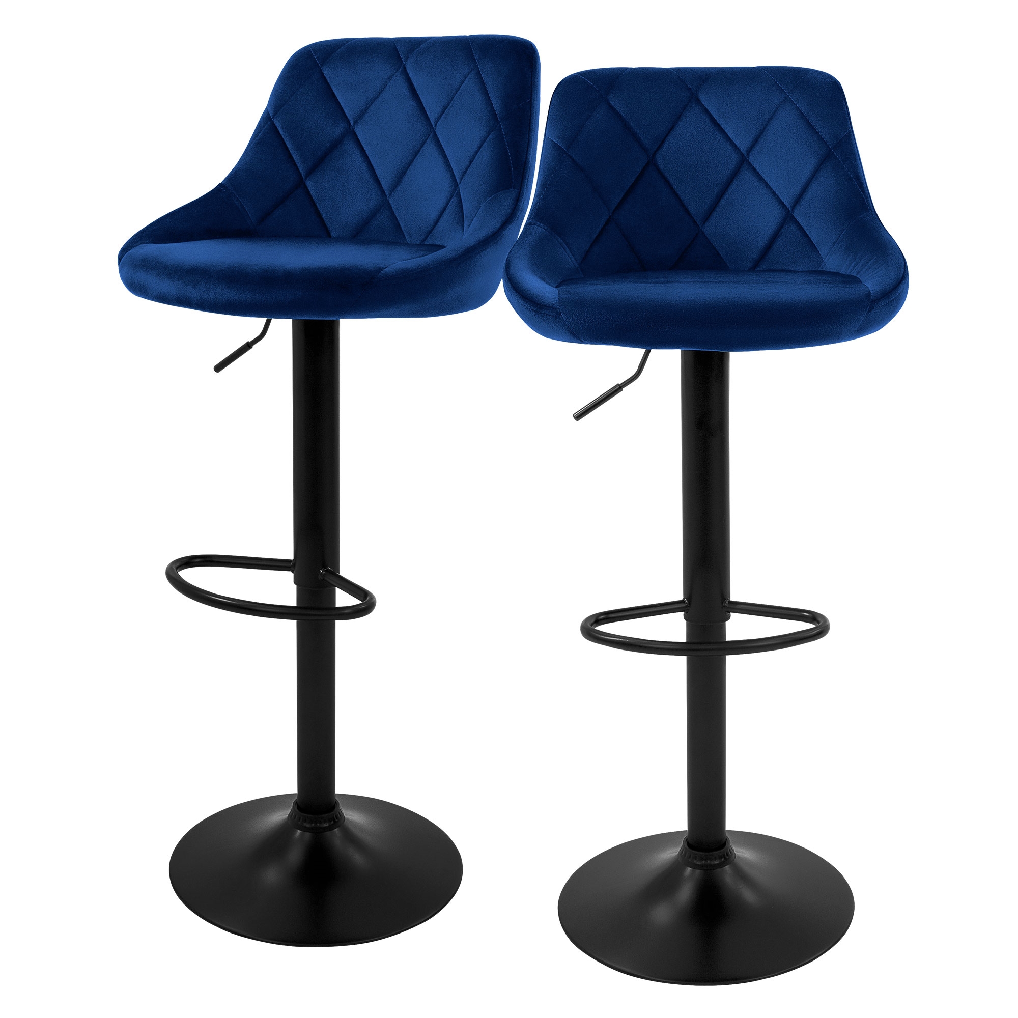 Set 2x taburetes de bar de terciopelo azul sillas giratorias con reposapiés