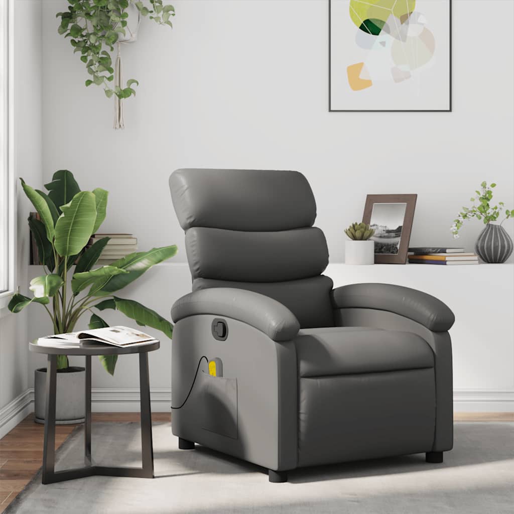 Sillón de masaje reclinable cuero sintético gris qweo1499
