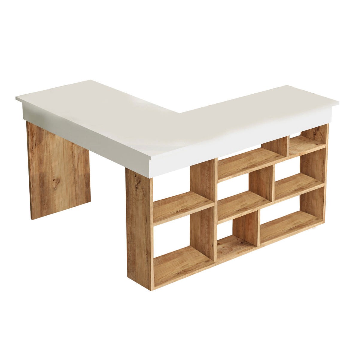 Escritorio con estantes decor pino y blanco l180 cm