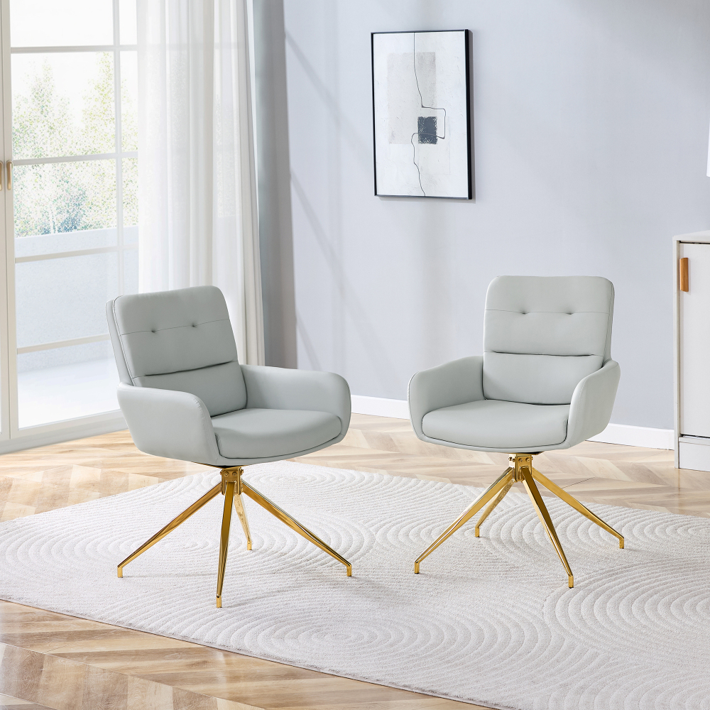 Conjunto de sillas de comedor giratorias pu gris claro set de 2 doradas