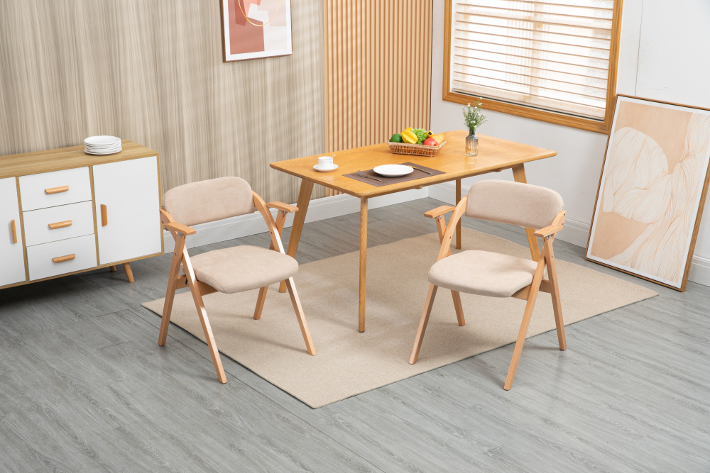Silla de comedor plegable madera maciza caqui con reposabrazos set de 2