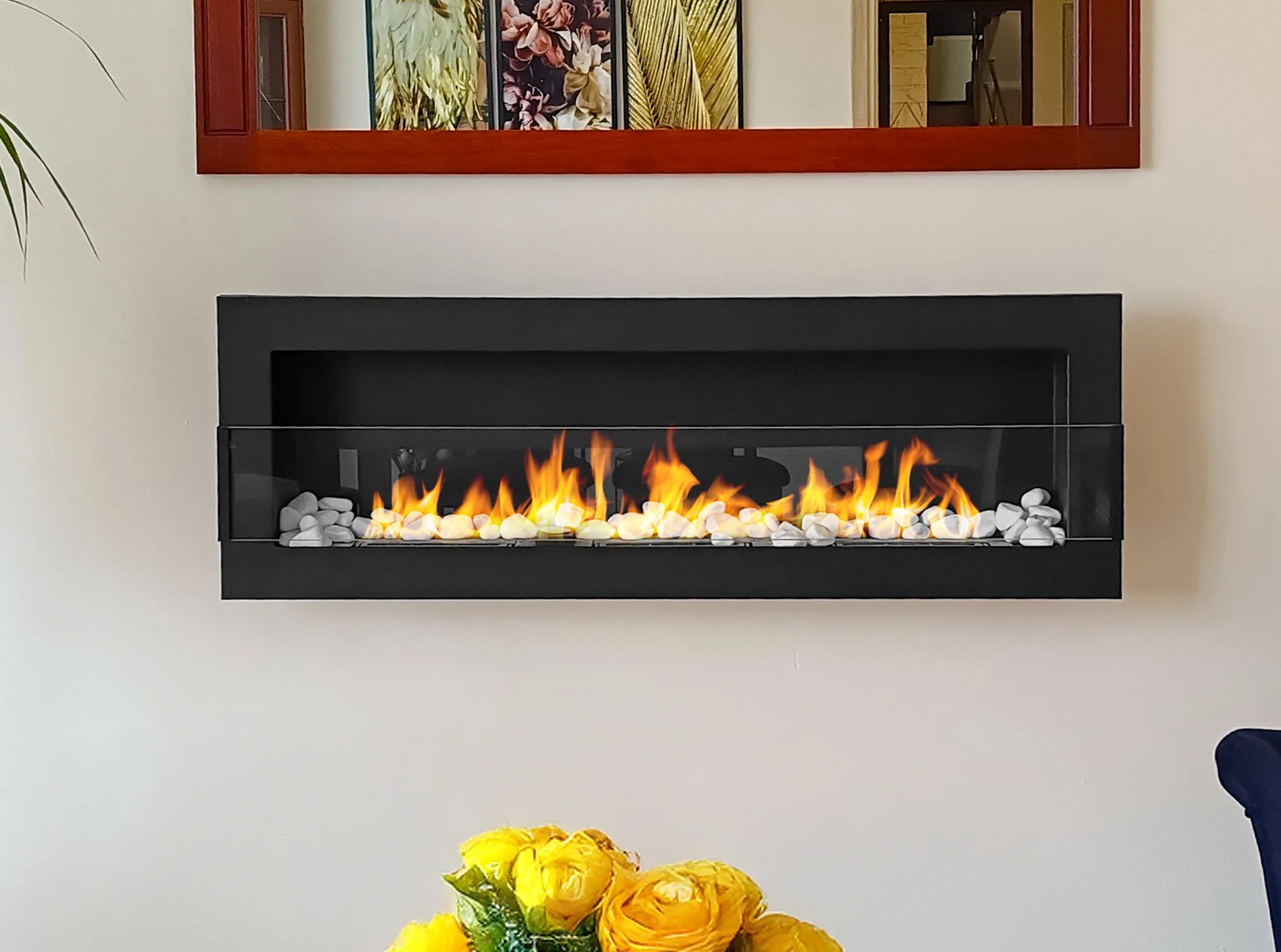 Chimenea bioetanol negra 120x40 cm con cristal