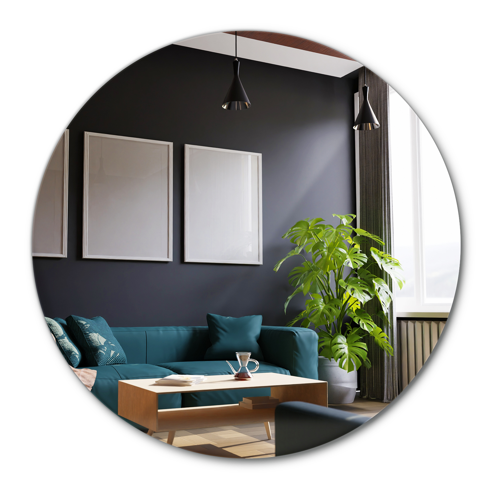 Espejo redondo minimalista de pared moderno sin marco fi80 cm