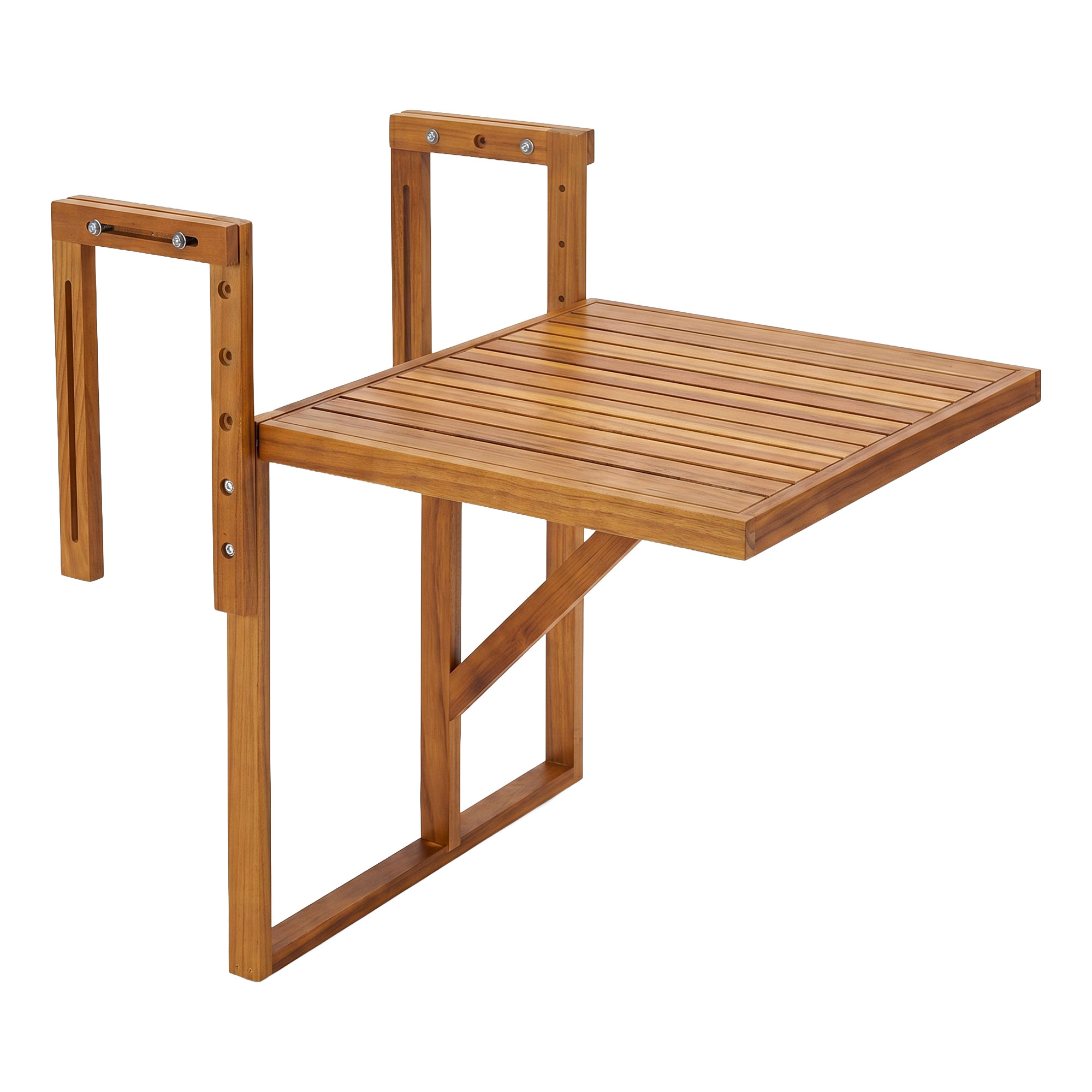 Qiko - mesa de balcón plegable de acacia para exterior 46,5x75x60 cm