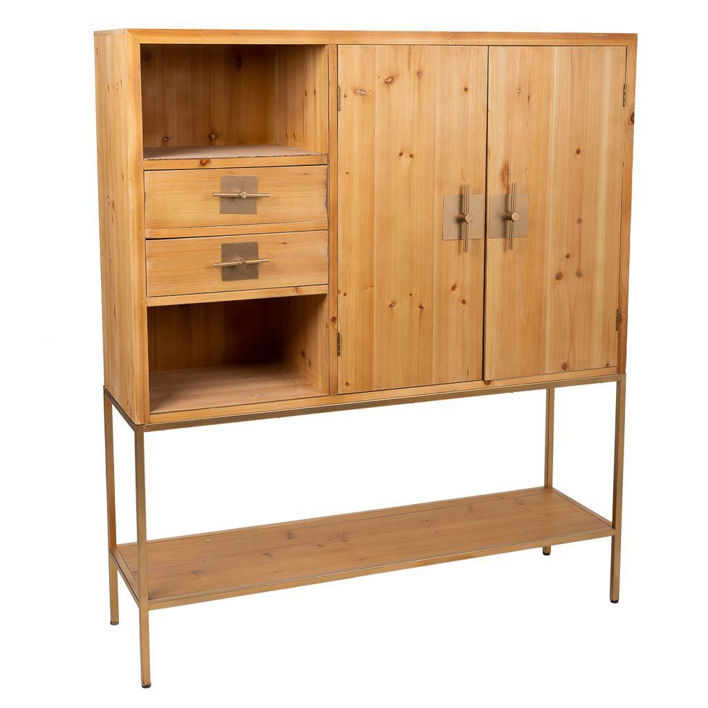 Aparador de madera y metal, color marrón, medidas 37x120x139cm