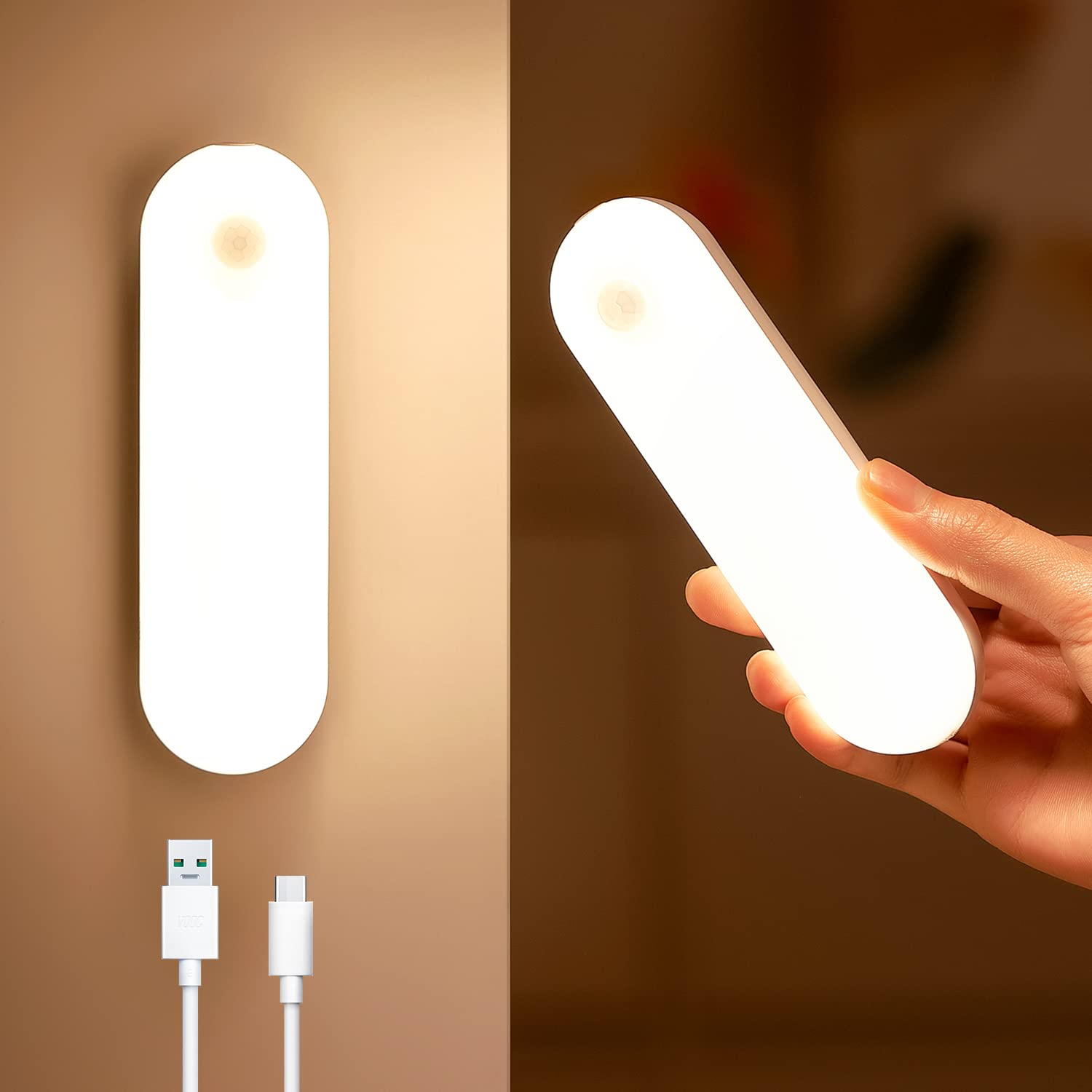 Luz nocturna LED interior multicolor con sensor recargable sin cables