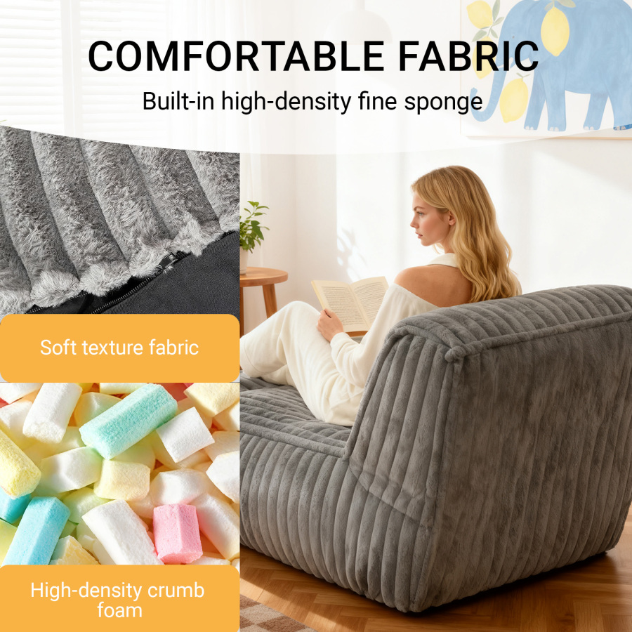 Sofá modular chaise longue suelo tela acanalada gris claro convertible