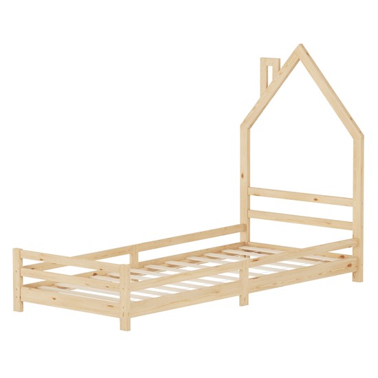 Cama infantil 90 x 200 cm de madera natural forma de casita tipi juego
