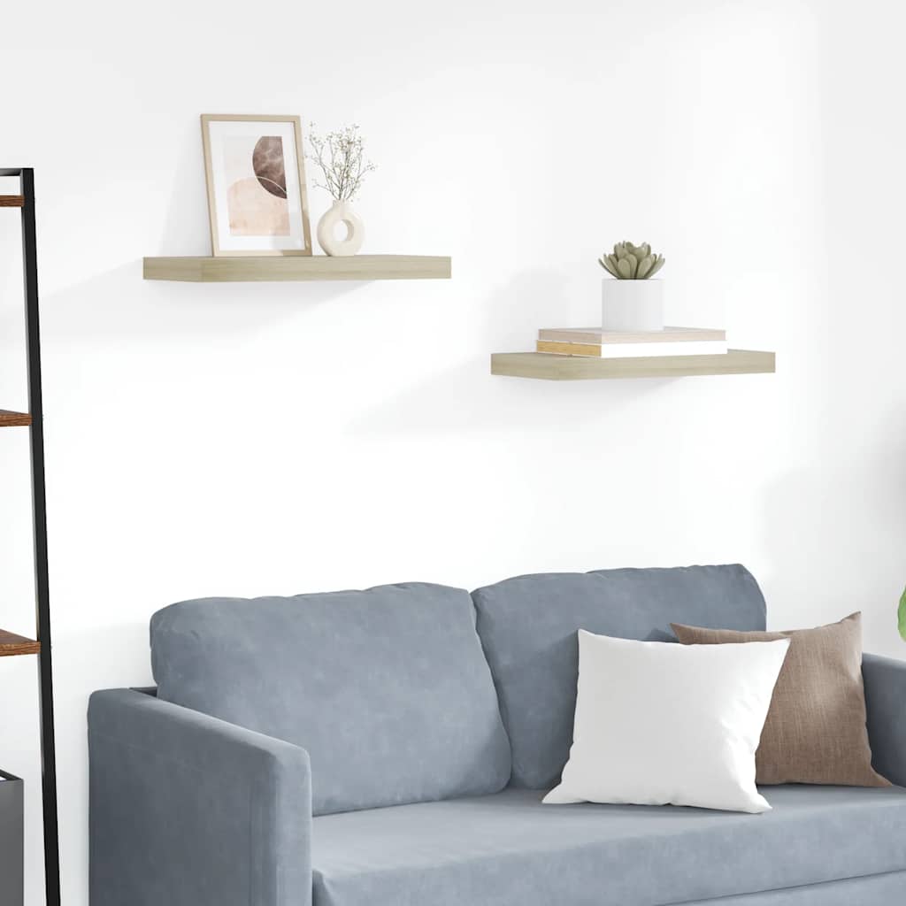 Estantes flotantes de pared 2 uds mdf roble 50x23x3,8 cm
