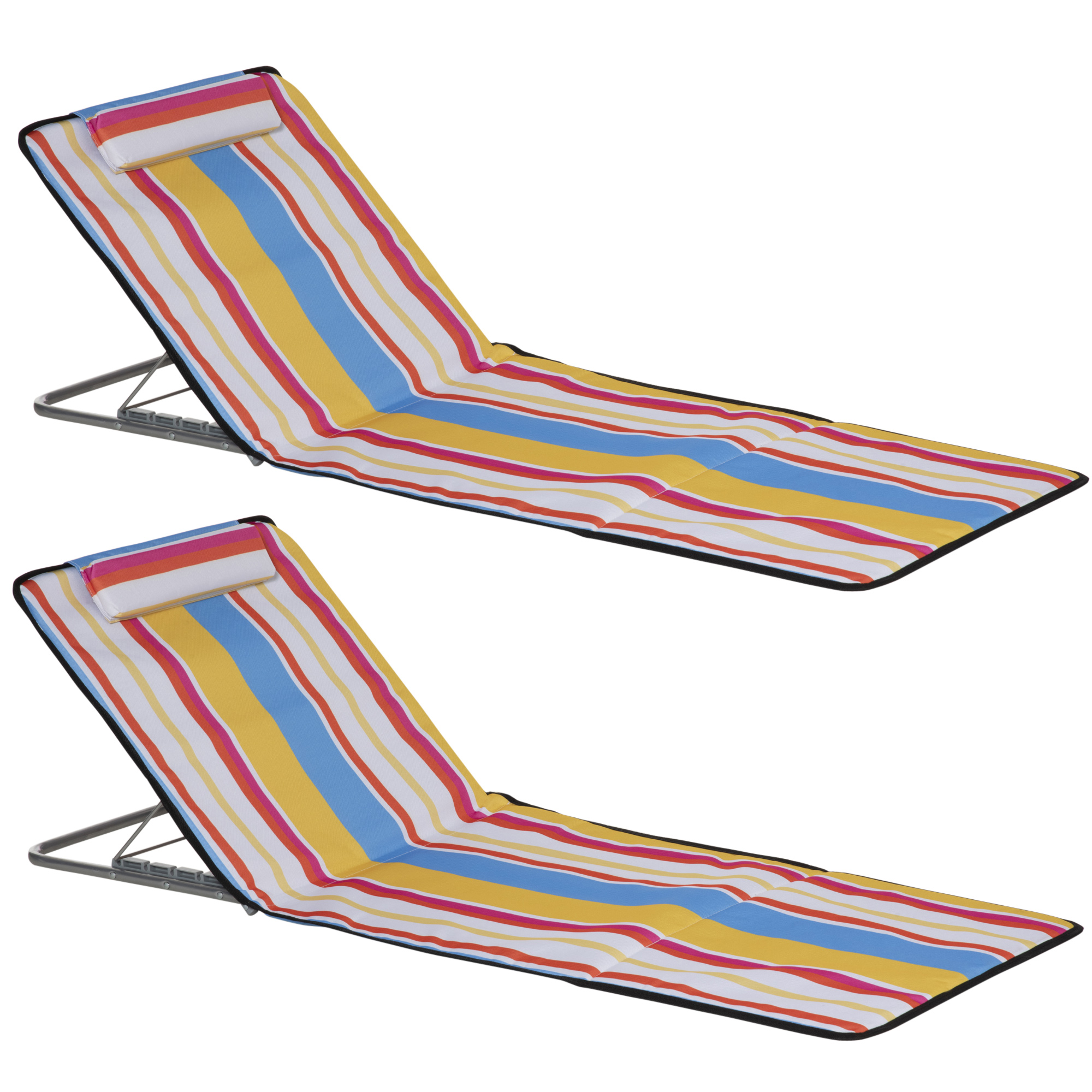 Set 2 esteras playa 124x53x45 cm acero, tela oxford, espuma multicolor