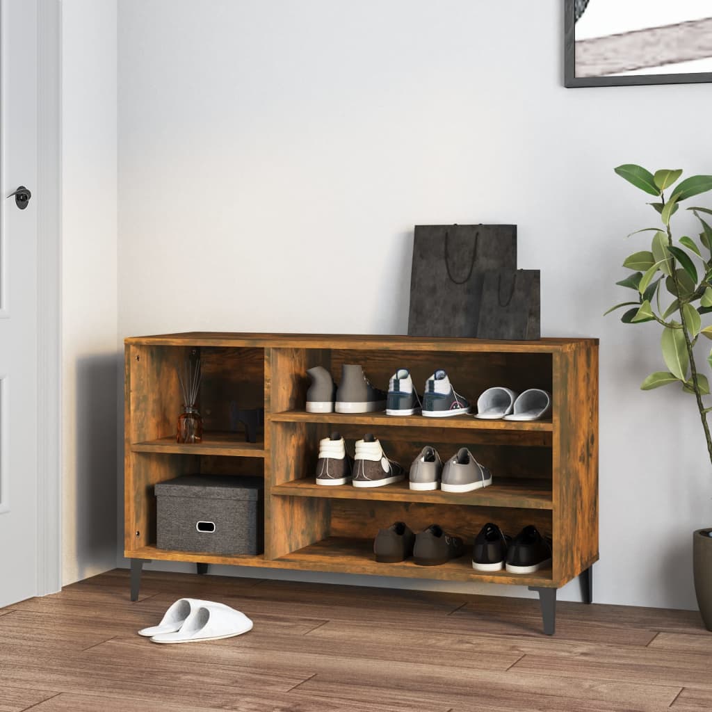 Mueble zapatero madera contrachapada roble ahumado 102x36x60 cm esxt4684