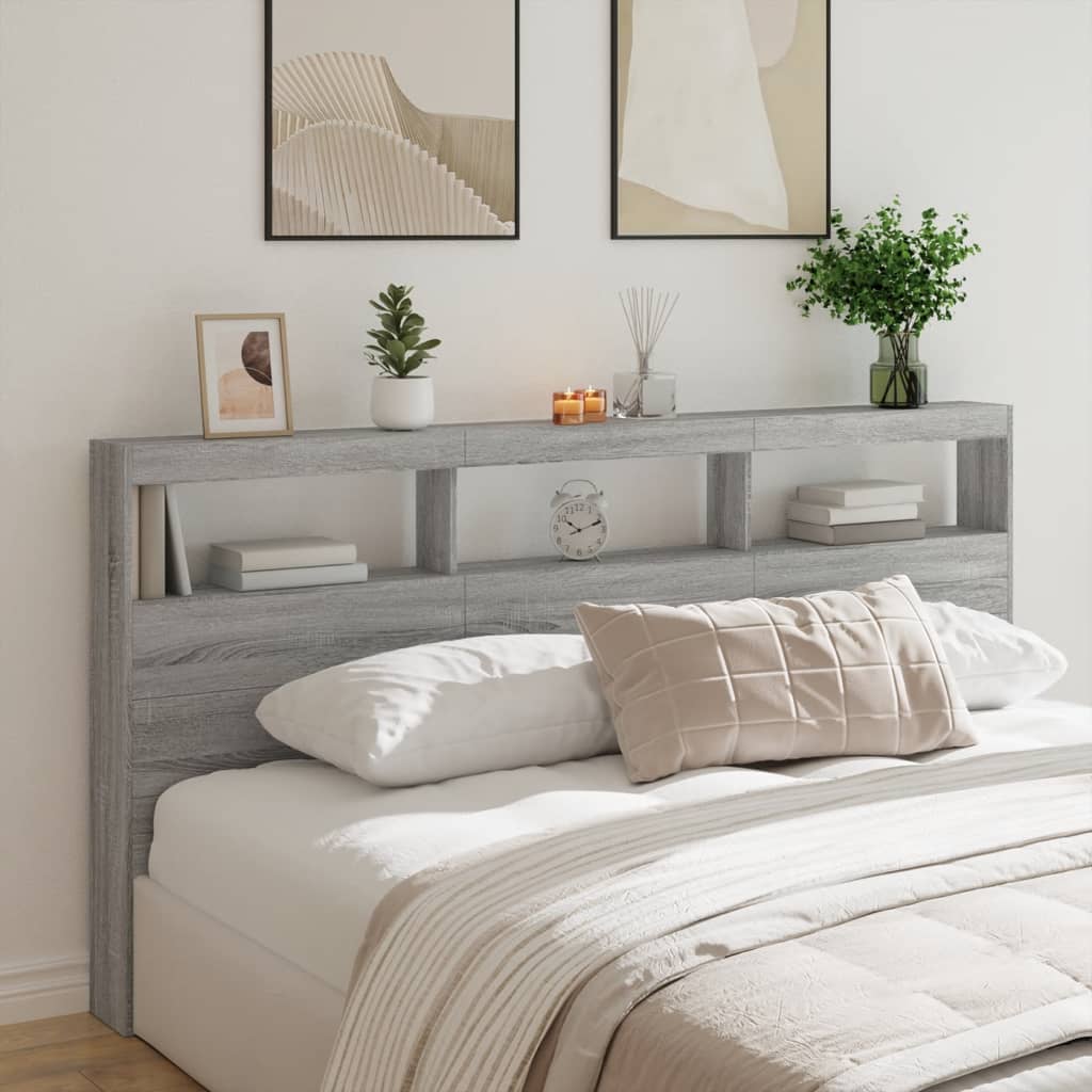 Cabecero de cama con luz LED gris sonoma 200x17x102 cm