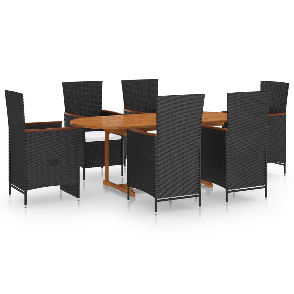 vidaXL juego de comedor de jardín 7 piezas negro ratán sintético