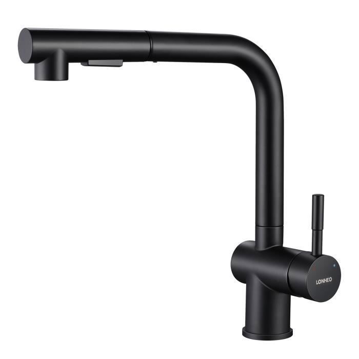 Grifo de cocina de acero inoxidable, mezclador de fregadero negro giratorio
